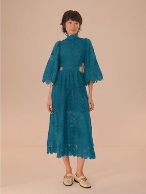 FARM Rio Guipire Cut Out Midi Dress